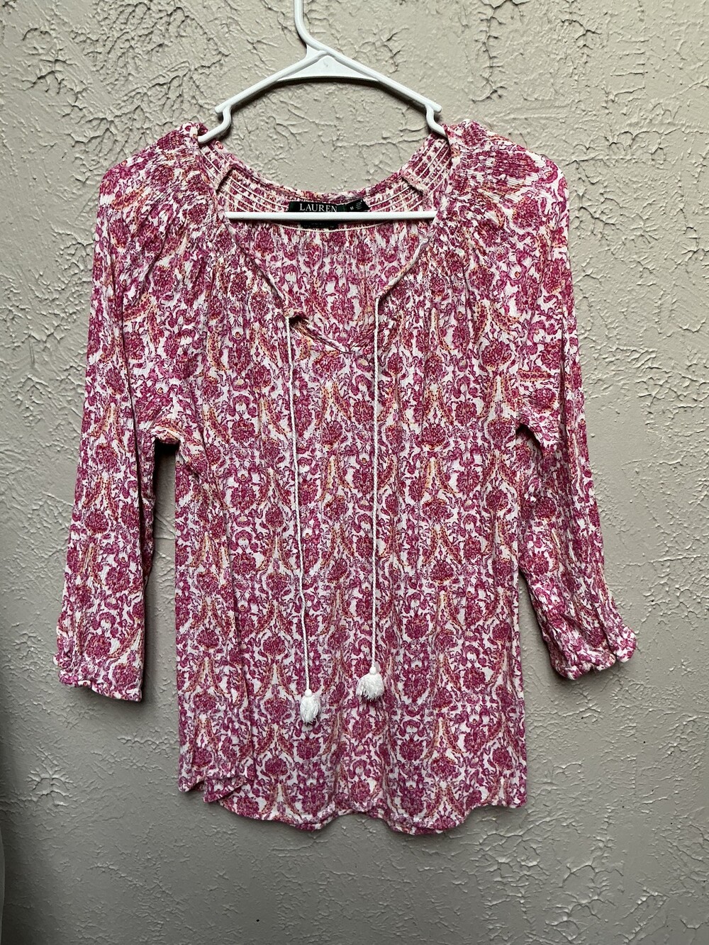 Lauren Ralph Lauren Medium Pink Floral Cotton Viscose Blend Long Sleeve Top